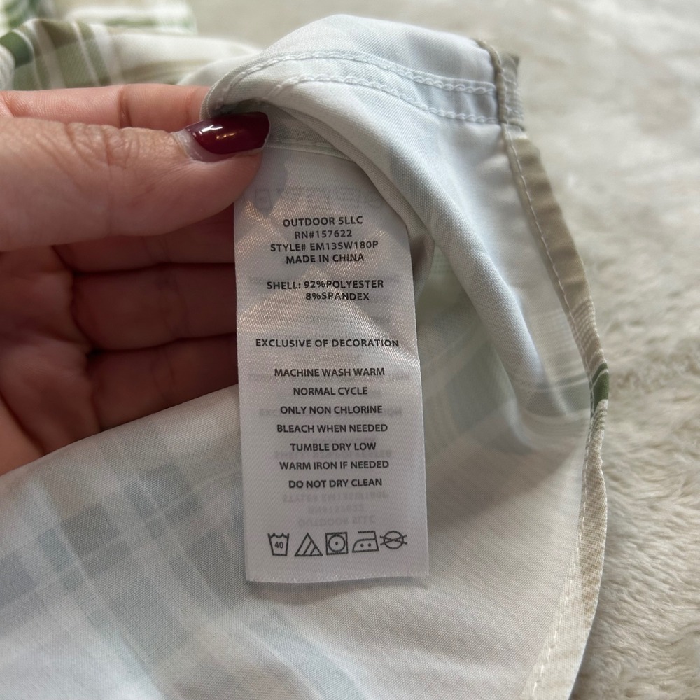 Eddie Bauer Men's 2XL Shirt Short Sleeve Button Down Plaid Green Khaki Sage - Picture 5 of 8